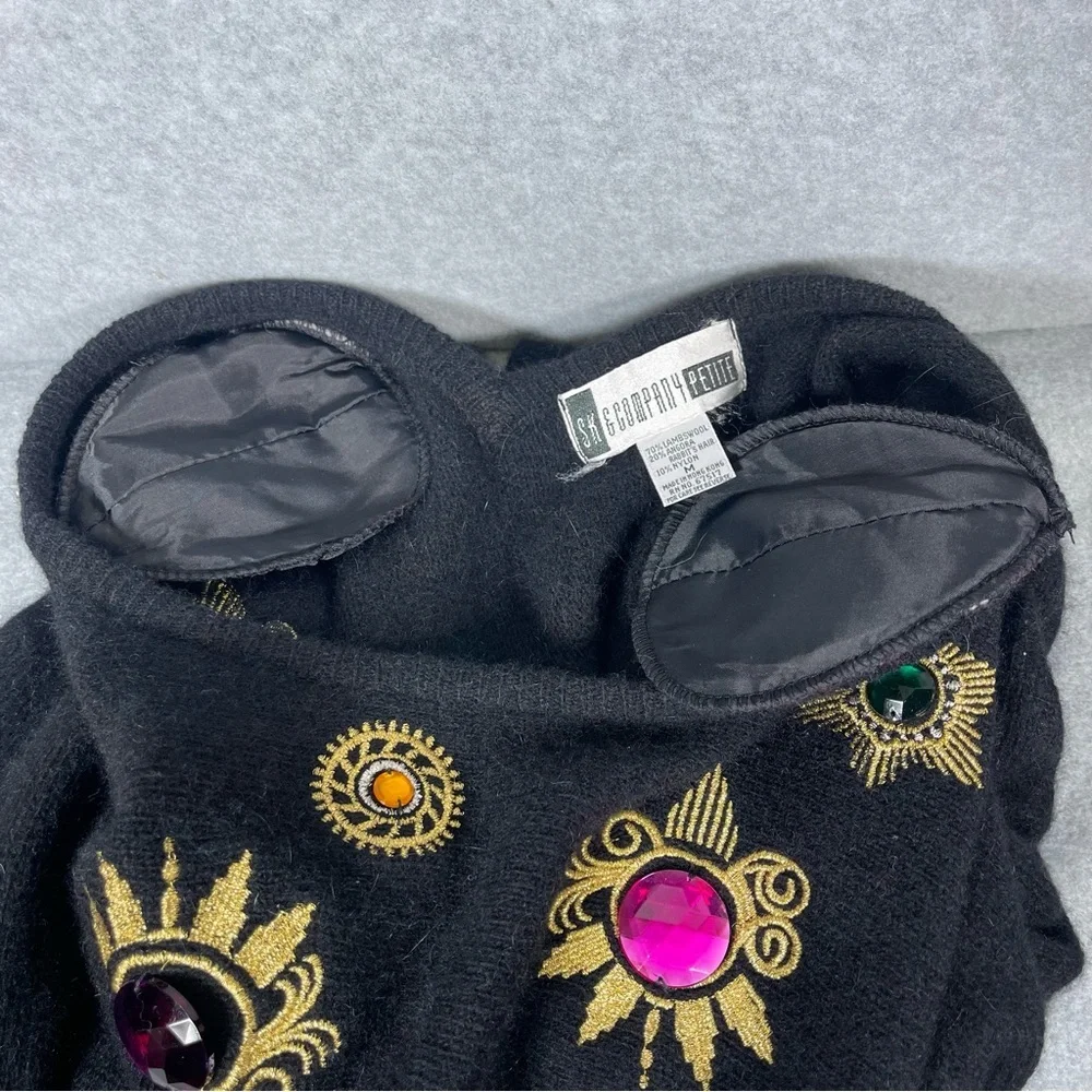 Sk & Company‎ Petite 80s Vintage Lambswool Angora Rhinestone Gem Black Sweater M